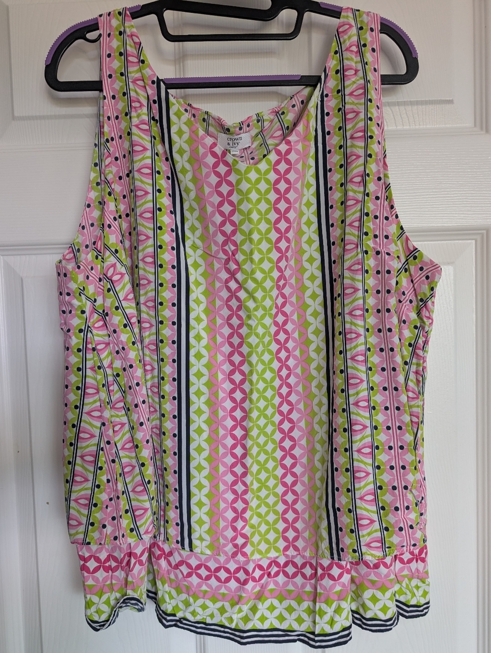 Crown & Ivy Pink and Lime Patterned Sleeveless Tank